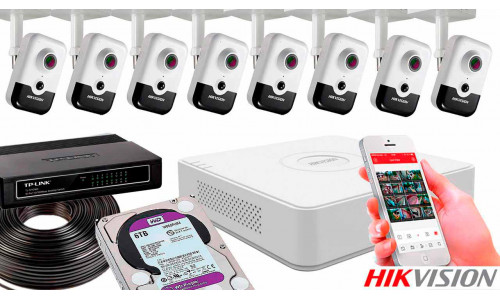 Комплект видеонаблюдения на 8 камер для помещения со звуком 2mp IP